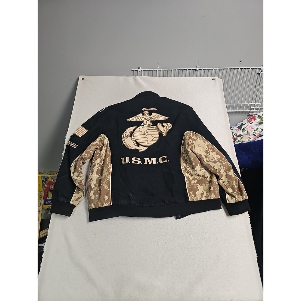 JH Design USMC Marines Twill‎ Bomber Jacket Black Camo Mens XL Semper Fidelis